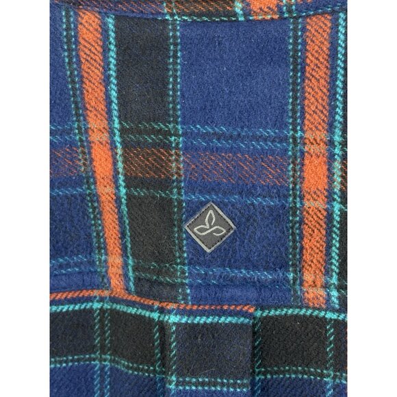 Prana Channing Plaid Flannel Shirt Men XL Blue Orange Heavyweight Organic Cotton - Picture 6 of 15